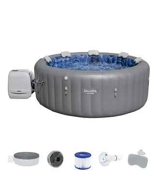 Bestway SaluSpa Santorini HydroJet Inflatable Hot Tub w/ 180 Soothing Jets, Gray