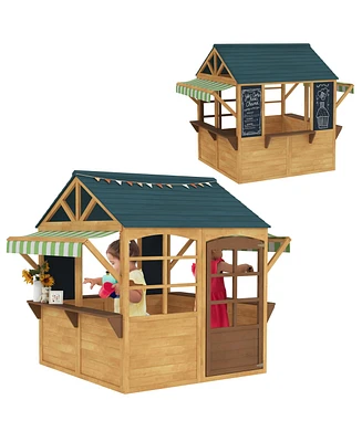 Qaba Outdoor Playhouse, Foldable Wooden Kids Cottage,