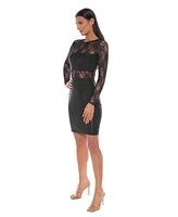 Bebe Women's Mock Neck Leather Dress with Lace
