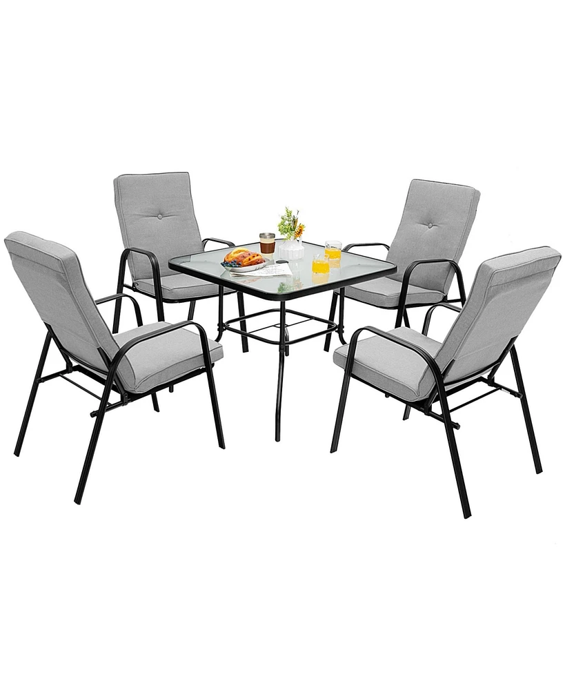 Gymax 6PCS Outdoor Dining Set Patio Table & Chair Furniture Set w/ Cushions & Umbrella