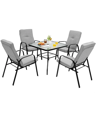 Gymax 6PCS Outdoor Dining Set Patio Table & Chair Furniture Set w/ Cushions & Umbrella
