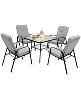 Gymax 6PCS Outdoor Dining Set Patio Table & Chair Furniture Set w/ Cushions & Umbrella