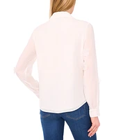 CeCe Women's Long-Sleeve Blouse with Floral Applique
