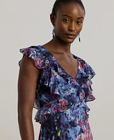 Lauren Ralph Women's Print Ruffle-Trim Georgette Midi Dress
