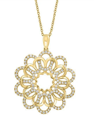Effy Diamond Openwork Flower Pendant Necklace (3/4 ct. t.w.) in 14k Gold, 17" + 1" extender