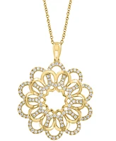 Effy Diamond Openwork Flower Pendant Necklace (3/4 ct. t.w.) in 14k Gold, 17" + 1" extender