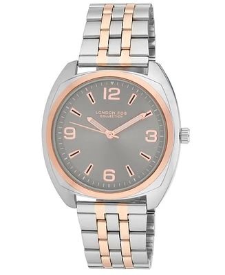 London Fog Unisex Keltic Cushion Case Two Tone Link Alloy Watch, 38mm