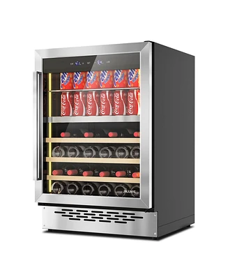 Jinjunye 24Inch Wine Cooler, Dual Zone Wine and Beverage Refrigerator, 84Can+28Bottle, Temp Control, Adjustable Shelves