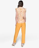 Karl Lagerfeld Paris Women's Printed Split-Neck Flutter-Sleeve Blouse