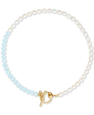 kate spade new york Gold-Tone Blue Bead & Freshwater Pearl 18" Collar Necklace