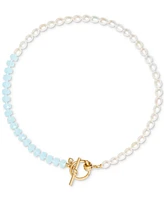 kate spade new york Gold-Tone Blue Bead & Freshwater Pearl 18" Collar Necklace