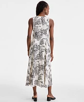 London Times Women's Godet Floral-Print V-Neck A-Line Dress