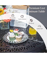 Gymax 5PCS Cast Aluminum Patio Bistro Set Outdoor Dining Table & Chair Furniture Set