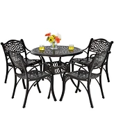 Gymax 5PCS Cast Aluminum Patio Bistro Set Outdoor Dining Table & Chair Furniture Set