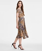 Robbie Bee Women's Printed Tie-Waist Midi Dress