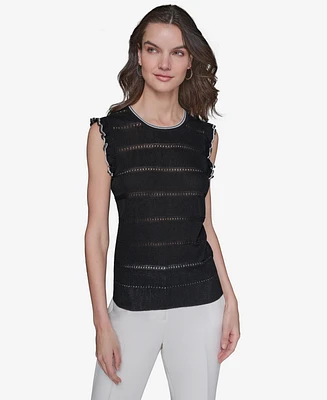 Karl Lagerfeld Paris Women's Pointelle Knit Sleeveless Top
