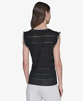 Karl Lagerfeld Paris Women's Pointelle Knit Sleeveless Top