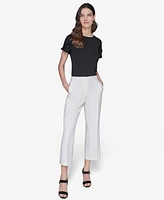 Karl Lagerfeld Paris Women's Cropped Wide-Leg Mid-Rise Pants