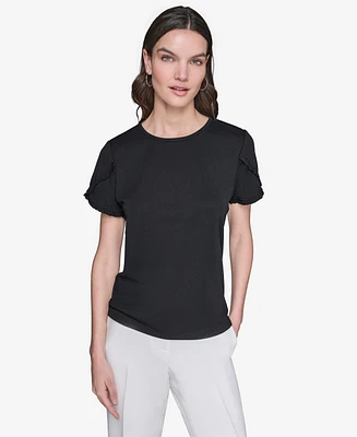 Karl Lagerfeld Paris Women's Crewneck Tulip-Sleeve Blouse