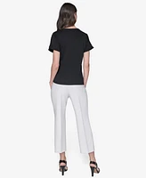 Karl Lagerfeld Paris Women's Crewneck Tulip-Sleeve Blouse