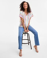Style & Co Women's Cotton Striped Tie-Neck Dolman-Sleeve Top, Exclusively at Macy's