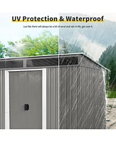 8ft x 6ft Outdoor Metal Storage with Lockable Sliding Doors and Transparent plate for Garden, Lawn (Gray)