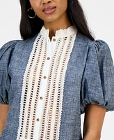 Cindy Castro New York Women's Evita Denim and White Lace Blouse