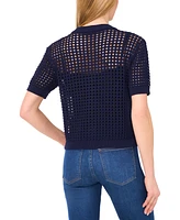 CeCe Women's Texture Mesh Short-Sleeve Cardigan