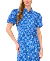 CeCe Women's Flowy Tie Waist Midi Shirt Dress