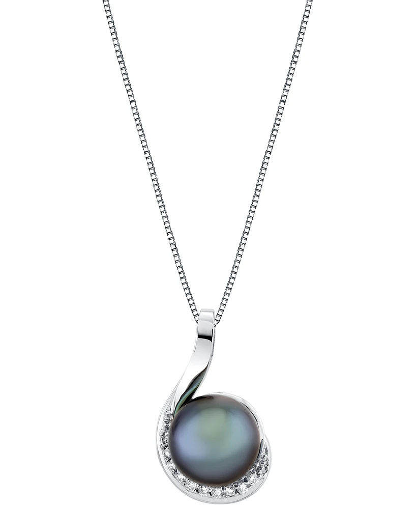 Cultured Tahitian Pearl (10mm) & Diamond Accent Swirl 18" Pendant Necklace in 14k White Gold