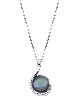 Cultured Tahitian Pearl (10mm) & Diamond Accent Swirl 18" Pendant Necklace in 14k White Gold