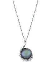 Cultured Tahitian Pearl (10mm) & Diamond Accent Swirl 18" Pendant Necklace in 14k White Gold