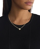 Calvin Klein Gold-Tone Stainless Steel Cubic Zirconia Twisted Bezel Pendant Necklace, 16" + 2" extender