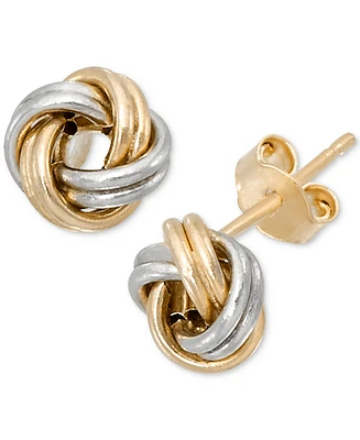 Polished Classic Love Knot Stud Earrings in 10k Two-Tone Gold