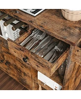Rolling Kitchen Island Cart with Drop-Leaf and Wine Rack