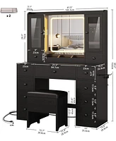 Vanity Desk with Led Lights Mirror and Charging Station, Makeup Vanity