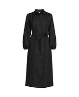 Lands' End Women's Linen Long Sleeve Midi Shirt Dress