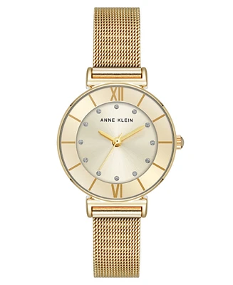 Anne Klein Women's Quartz Premium Round Gold-Tone Stainless Steel Mesh Watch, 29mm