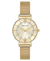 Anne Klein Women's Quartz Premium Round Gold-Tone Stainless Steel Mesh Watch, 29mm