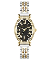 Anne Klein Women's Quartz Oval Roman Numeral Two-Tone Metal Alloy and Black Dial Watch, 25mm