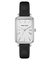Anne Klein Women's Quartz Rectangular Black Polyurethane Leather and Silver-Tone Metal Alloy Watch, 23mm