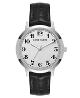 Anne Klein Women's Quartz Casual Black Polyurethane Leather and Silver-Tone Metal Alloy Boyfriend Watch, 34mm