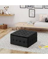 Extra Large Tufted Square Cocktail Ottoman, Upholstered in Soft Velvet, Perfect for Extra Seating, a Comfortable Footrest, or a Stylish Coffee Table A