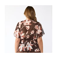 Estelle Plus Azalea Petal Faux-Wrap Top