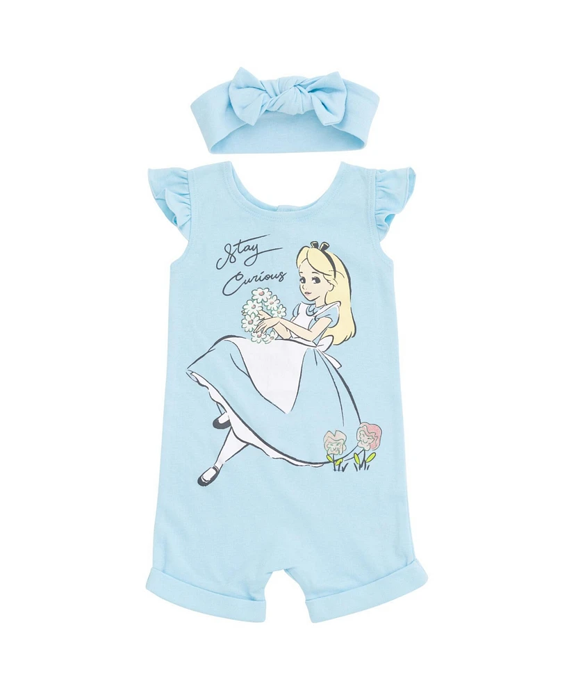 Alice Wonderland Toddler Girls Minnie Mouse Snap Romper and Headband