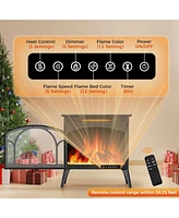 Cowsar Realistic Flame Electric Fireplace Stove, 500/1500W Freestanding Fireplace Heater with Remote Control and Timer, Adjustable Fireplace Stove Fla