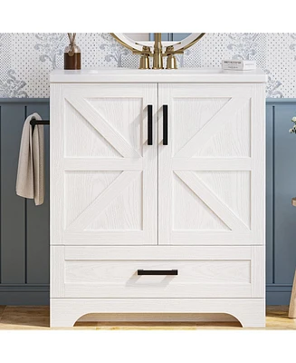 Bathroom Vanity with Sink, 30 Inch Farmhouse Bathroom Sink Cabinet
