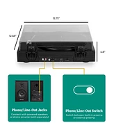 Electrohome Montrose Wireless Vinyl Record Player 2-Speed Belt-Drive Turntable, with Audio-Technica Stylus, Bluetooth, Vinyl-to-MP3 Recording, Speed C