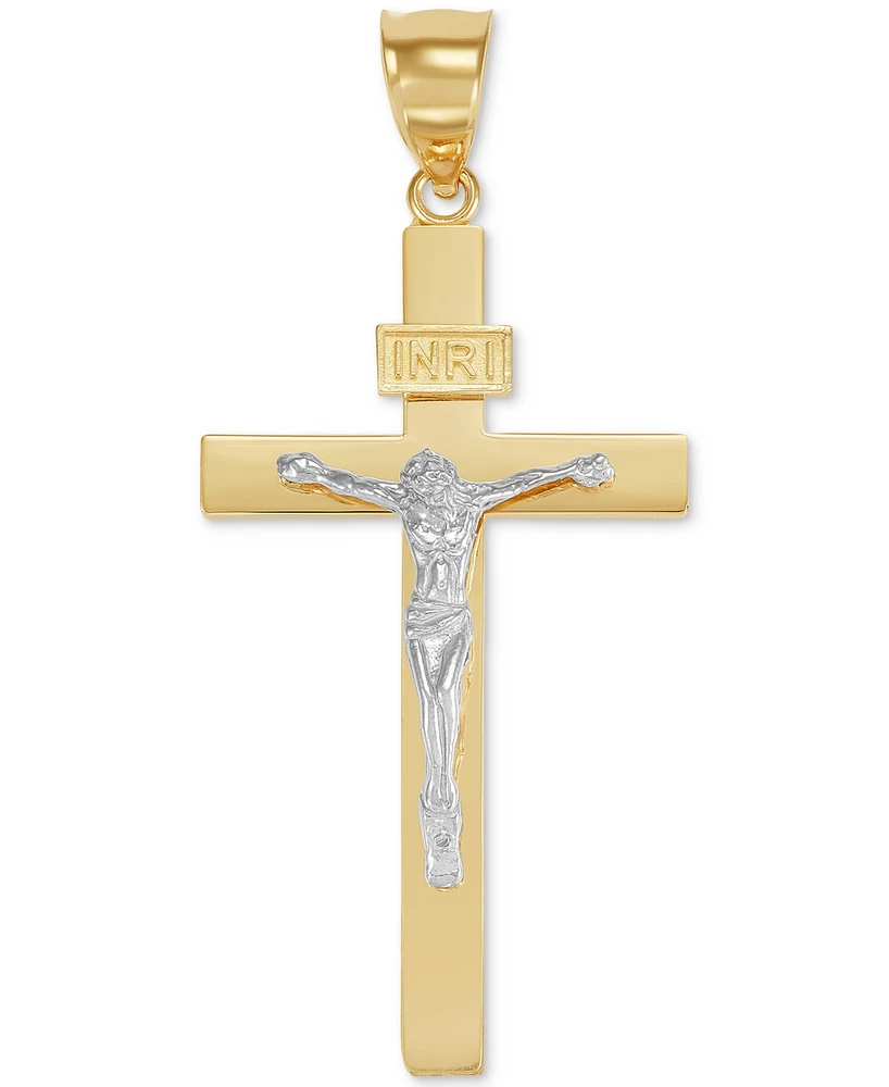 Square Edge Crucifix Pendant in 14k Two-Tone Gold