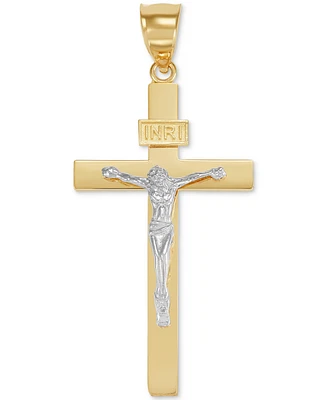 Square Edge Crucifix Pendant in 14k Two-Tone Gold